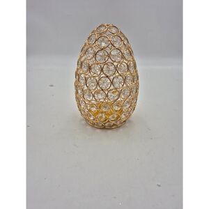 Illuminated Faceted Glass Gold Metal & Clear Crystal Light Up Tabletop Decor NIB